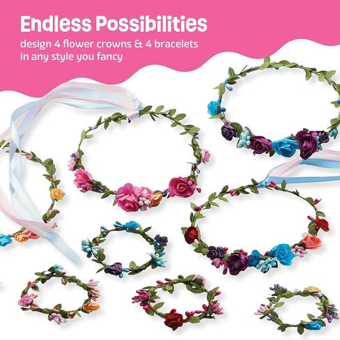 Flower Crowns & Bracelet Making Kit for Girls - Make Your Own Jewelry Kits for Kids - DIY Hair Accessories Set - Arts & Crafts Gift for Ages 6-12 Year Old Girl - Craft Maker Gifts Toys Age 6 7 8 9 10 in Kuwait