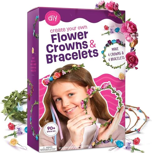 Flower Crowns & Bracelet Making Kit for Girls - Make Your Own Jewelry Kits for Kids - DIY Hair Accessories Set - Arts & Crafts Gift for Ages 6-12 Year Old Girl - Craft Maker Gifts Toys Age 6 7 8 9 10 in Kuwait