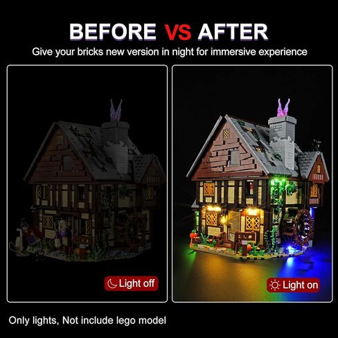 مجموعة إضاءة Cooldac لـ Lego Disney Hocus Pocus: كوخ الأخوات ساندرسون، إضاءة LED متوافقة مع كاميرا Disney Walt Lego 21341 Disney Tribute (إصدار التحكم عن بعد) in Kuwait