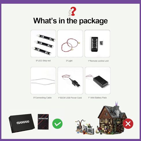 مجموعة إضاءة Cooldac لـ Lego Disney Hocus Pocus: كوخ الأخوات ساندرسون، إضاءة LED متوافقة مع كاميرا Disney Walt Lego 21341 Disney Tribute (إصدار التحكم عن بعد) in Kuwait