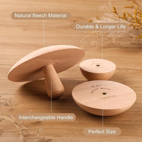 مجموعة قوالب الفخار ENERFUN 6.5 بوصة 4.5 بوصة 3.1 بوصة قوالب الجص 3 عبوات من أدوات الفخار الخشبية بمقبض، قوالب سيراميك مع عصا الطين المتدحرجة + دبوس خشبي متدحرج لأطباق الأطباق DIY قالب ضغط الركود in Kuwait