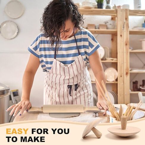 مجموعة قوالب الفخار ENERFUN 6.5 بوصة 4.5 بوصة 3.1 بوصة قوالب الجص 3 عبوات من أدوات الفخار الخشبية بمقبض، قوالب سيراميك مع عصا الطين المتدحرجة + دبوس خشبي متدحرج لأطباق الأطباق DIY قالب ضغط الركود in Kuwait
