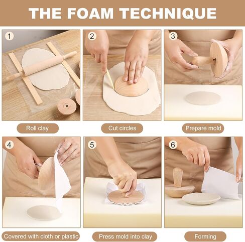 مجموعة قوالب الفخار ENERFUN 6.5 بوصة 4.5 بوصة 3.1 بوصة قوالب الجص 3 عبوات من أدوات الفخار الخشبية بمقبض، قوالب سيراميك مع عصا الطين المتدحرجة + دبوس خشبي متدحرج لأطباق الأطباق DIY قالب ضغط الركود in Kuwait
