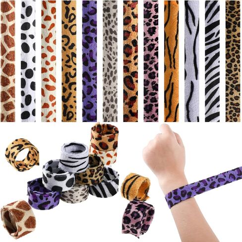 36 Pieces Jungle Animal Print Slap Bracelets Safari Print Slap Kids Snap Bracelets Slap Bands with Cheetah Zebra Tiger and Cow Prints for Boys and Girls Animal Theme Birthday Party Favors,12 Styles in Saudi Arabia