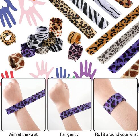 36 Pieces Jungle Animal Print Slap Bracelets Safari Print Slap Kids Snap Bracelets Slap Bands with Cheetah Zebra Tiger and Cow Prints for Boys and Girls Animal Theme Birthday Party Favors,12 Styles in Saudi Arabia
