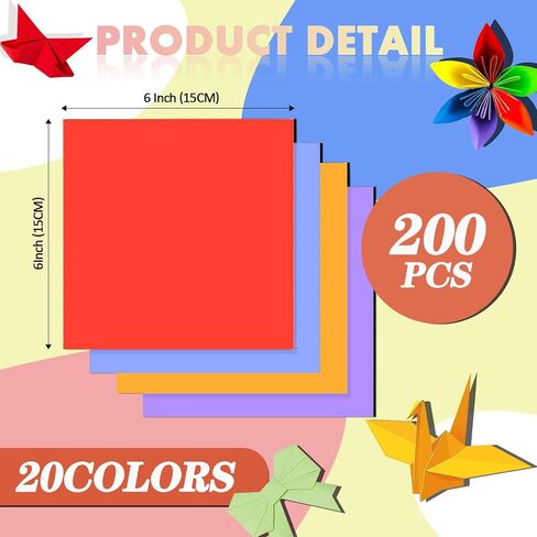 kaheaum ورقة اوريغامي للأطفال البالغين هدايا عيد الميلاد، ورقة البناء مجموعة متنوعة من الألوان 200 ورقة 20 ورقة ملونة، شرائط ورقة نجمة، DIY قابلة للطي الفنون الحرفية مجموعة ورق الحرف مع مشاريع كتاب اوريغامي in Kuwait