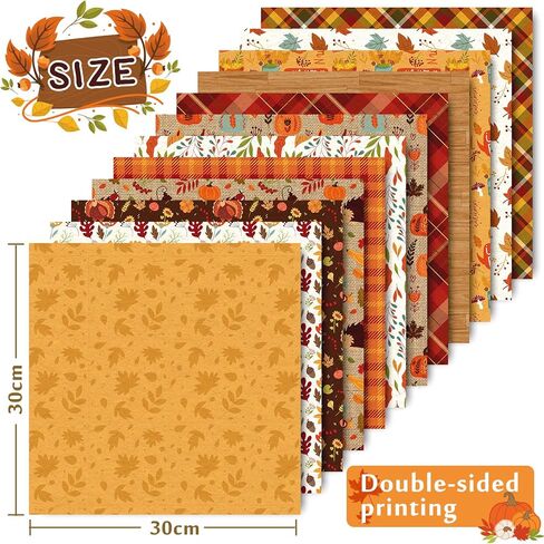 Whaline 24Pcs Fall Pattern Paper 30x30cm Colorful Fall Leaves Pumpkin Plaid Double-Sided Scrapbook Specialty Paper Folded Flat for DIY Decorative Background Card Making Photo Album Junk Journal Decor in Saudi Arabia