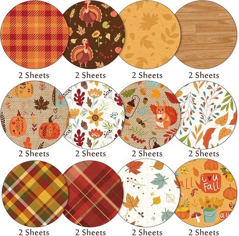 Whaline 24Pcs Fall Pattern Paper 30x30cm Colorful Fall Leaves Pumpkin Plaid Double-Sided Scrapbook Specialty Paper Folded Flat for DIY Decorative Background Card Making Photo Album Junk Journal Decor in Saudi Arabia