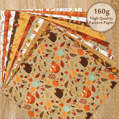 Whaline 24Pcs Fall Pattern Paper 30x30cm Colorful Fall Leaves Pumpkin Plaid Double-Sided Scrapbook Specialty Paper Folded Flat for DIY Decorative Background Card Making Photo Album Junk Journal Decor in Saudi Arabia