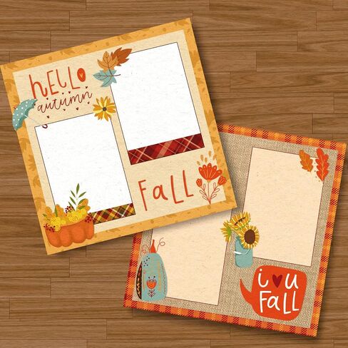 Whaline 24Pcs Fall Pattern Paper 30x30cm Colorful Fall Leaves Pumpkin Plaid Double-Sided Scrapbook Specialty Paper Folded Flat for DIY Decorative Background Card Making Photo Album Junk Journal Decor in Saudi Arabia