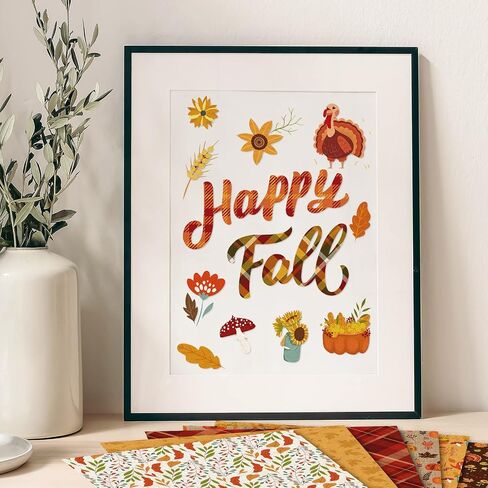Whaline 24Pcs Fall Pattern Paper 30x30cm Colorful Fall Leaves Pumpkin Plaid Double-Sided Scrapbook Specialty Paper Folded Flat for DIY Decorative Background Card Making Photo Album Junk Journal Decor in Saudi Arabia