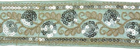 Raw Silk Sequence Floral Border Lace 9.2 Yards/8.5 Meters for Saree Blouse Dupatta Lehenga Sewing Designing Crafts etc. (6 cm Wide) (Pista Green), (ART-28042022A) in Kuwait