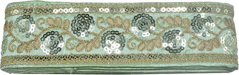 Raw Silk Sequence Floral Border Lace 9.2 Yards/8.5 Meters for Saree Blouse Dupatta Lehenga Sewing Designing Crafts etc. (6 cm Wide) (Pista Green), (ART-28042022A) in Kuwait