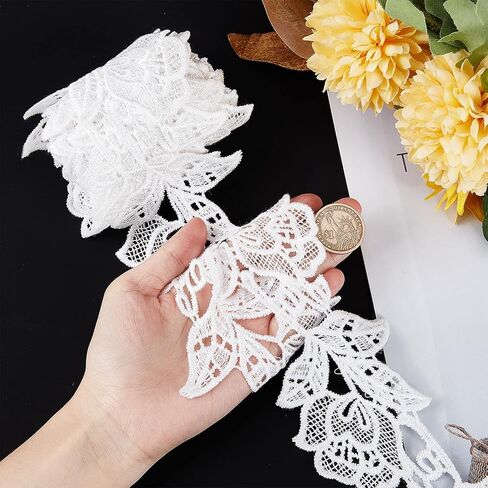 GORGECRAFT 5 Yards Floral Boho Lace Applique Trim 3.2" Wide Black Flower Embroidery Lace Edge Trimmings Embroidered Ribbon for DIY Sewing Crafts Wedding Bridal Dress Embellishment in Kuwait