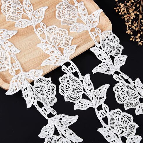 GORGECRAFT 5 Yards Floral Boho Lace Applique Trim 3.2" Wide Black Flower Embroidery Lace Edge Trimmings Embroidered Ribbon for DIY Sewing Crafts Wedding Bridal Dress Embellishment in Kuwait