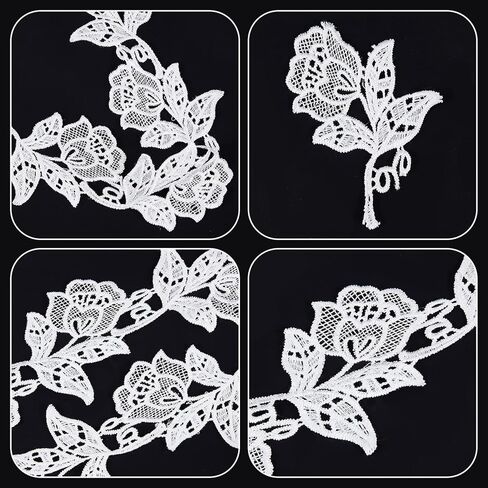 GORGECRAFT 5 Yards Floral Boho Lace Applique Trim 3.2" Wide Black Flower Embroidery Lace Edge Trimmings Embroidered Ribbon for DIY Sewing Crafts Wedding Bridal Dress Embellishment in Kuwait