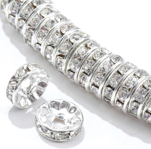 100Pcs Rondelle Spacer Beads Round Crystal Charms Czech Rhinestone Silver Plated Spacer Loose Beads for DIY Bracelet Necklace Jewelry Making Supplies (4MM, AB Crystal) in Saudi Arabia