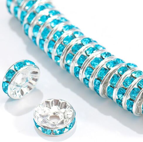 100Pcs Rondelle Spacer Beads Round Crystal Charms Czech Rhinestone Silver Plated Spacer Loose Beads for DIY Bracelet Necklace Jewelry Making Supplies (4MM, AB Crystal) in Saudi Arabia