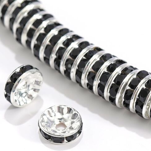 100Pcs Rondelle Spacer Beads Round Crystal Charms Czech Rhinestone Silver Plated Spacer Loose Beads for DIY Bracelet Necklace Jewelry Making Supplies (4MM, AB Crystal) in Saudi Arabia