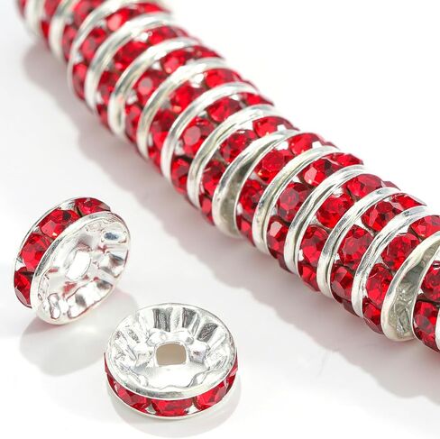100Pcs Rondelle Spacer Beads Round Crystal Charms Czech Rhinestone Silver Plated Spacer Loose Beads for DIY Bracelet Necklace Jewelry Making Supplies (4MM, AB Crystal) in Saudi Arabia