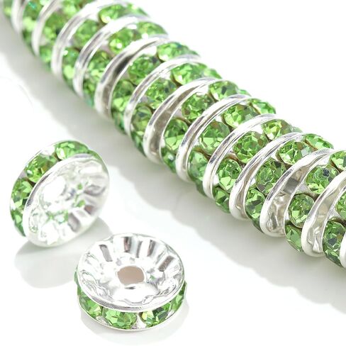 100Pcs Rondelle Spacer Beads Round Crystal Charms Czech Rhinestone Silver Plated Spacer Loose Beads for DIY Bracelet Necklace Jewelry Making Supplies (4MM, AB Crystal) in Saudi Arabia