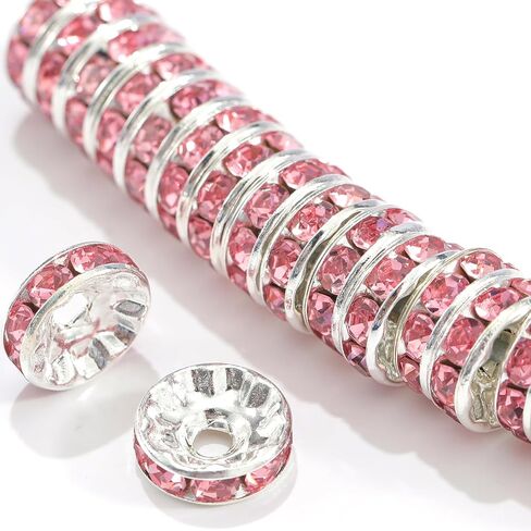 100Pcs Rondelle Spacer Beads Round Crystal Charms Czech Rhinestone Silver Plated Spacer Loose Beads for DIY Bracelet Necklace Jewelry Making Supplies (4MM, AB Crystal) in Saudi Arabia