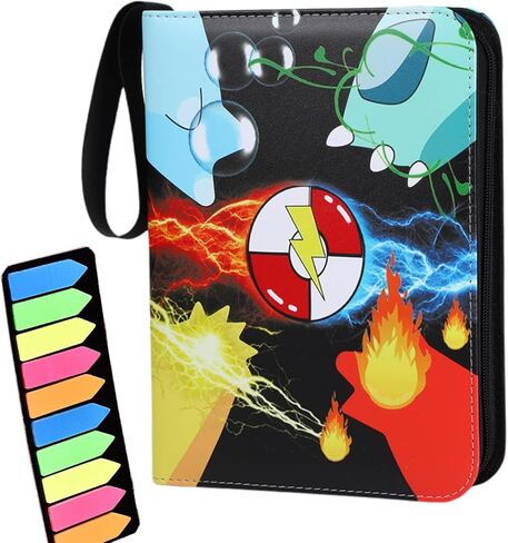 حافظة بطاقات مع إشارات مرجعية ملونة للموقع السريع، حامل ألبوم تجميع بطاقات محمول مكون من 4 حقائب، قادر على استيعاب 400 بطاقة مع 50 غلافًا قابلاً للفصل، يعرض مجلد بطاقات التداول من TCG مساحة تخزين. in Kuwait