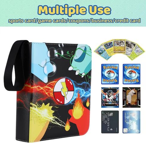 حافظة بطاقات مع إشارات مرجعية ملونة للموقع السريع، حامل ألبوم تجميع بطاقات محمول مكون من 4 حقائب، قادر على استيعاب 400 بطاقة مع 50 غلافًا قابلاً للفصل، يعرض مجلد بطاقات التداول من TCG مساحة تخزين. in Kuwait