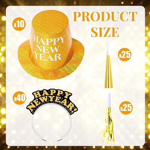 Shappy 100 Pcs New Years Eve Party Supplies 2024 New Year Party Kit Includes 10 Top Hats 25 Tiaras Headbands 50 Noisemakers in Saudi Arabia