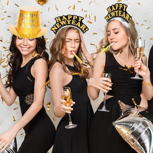 Shappy 100 Pcs New Years Eve Party Supplies 2024 New Year Party Kit Includes 10 Top Hats 25 Tiaras Headbands 50 Noisemakers in Saudi Arabia