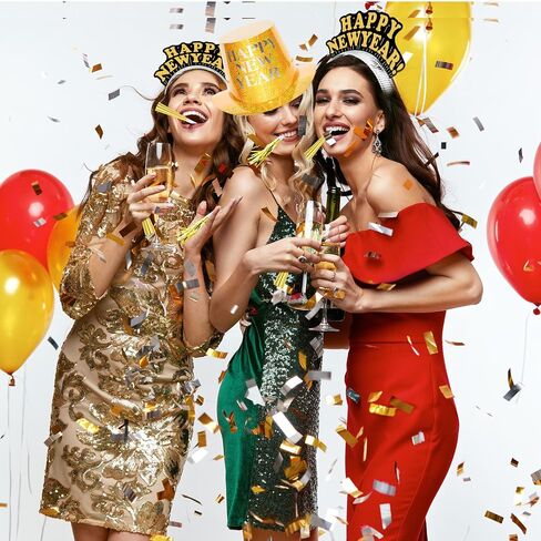 Shappy 100 Pcs New Years Eve Party Supplies 2024 New Year Party Kit Includes 10 Top Hats 25 Tiaras Headbands 50 Noisemakers in Saudi Arabia