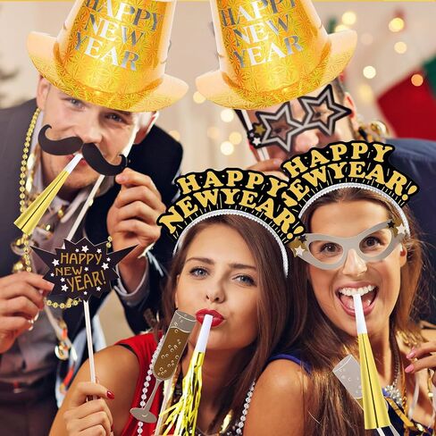 Shappy 100 Pcs New Years Eve Party Supplies 2024 New Year Party Kit Includes 10 Top Hats 25 Tiaras Headbands 50 Noisemakers in Saudi Arabia