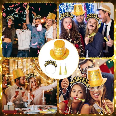 Shappy 100 Pcs New Years Eve Party Supplies 2024 New Year Party Kit Includes 10 Top Hats 25 Tiaras Headbands 50 Noisemakers in Saudi Arabia