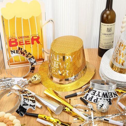 Shappy 100 Pcs New Years Eve Party Supplies 2024 New Year Party Kit Includes 10 Top Hats 25 Tiaras Headbands 50 Noisemakers in Saudi Arabia