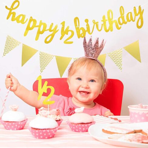 لافتة عيد ميلاد سعيد لمدة 6 أشهر لافتة عيد ميلاد سعيد 1/2 لافتة عيد ميلاد لامعة 1/2 نصف عام كعكة علوية مثلثة راية علم لنصف عام لحفلات استقبال المولود الجديد، مربوطة مسبقًا (أسود) in Kuwait