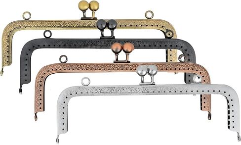 Metal Purse Frame Set - 4pcs Squared Kiss Lock Clasp Locks in Multiple Sizes and Colors for DIY Craft and Bag Making, 8.5 * 4.3 inch Arch Flower Embossed Clutch Frame for Coin Purse Bag, Gold in Kuwait