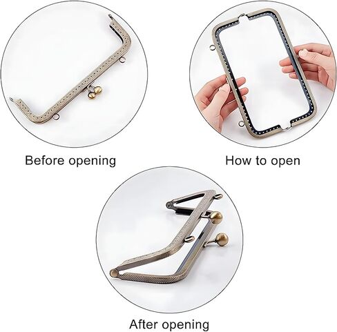 Metal Purse Frame Set - 4pcs Squared Kiss Lock Clasp Locks in Multiple Sizes and Colors for DIY Craft and Bag Making, 8.5 * 4.3 inch Arch Flower Embossed Clutch Frame for Coin Purse Bag, Gold in Kuwait