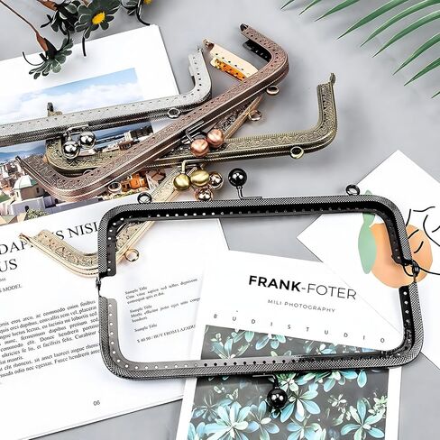 Metal Purse Frame Set - 4pcs Squared Kiss Lock Clasp Locks in Multiple Sizes and Colors for DIY Craft and Bag Making, 8.5 * 4.3 inch Arch Flower Embossed Clutch Frame for Coin Purse Bag, Gold in Kuwait