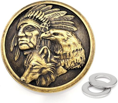 CRAFTMEMORE 2pcs 1 3/8 Inch Indian Coin Concho Indian Chief Eagle Wolf Screw Back Conchos Western Leathercraft CHS23 (Bronze) in Kuwait
