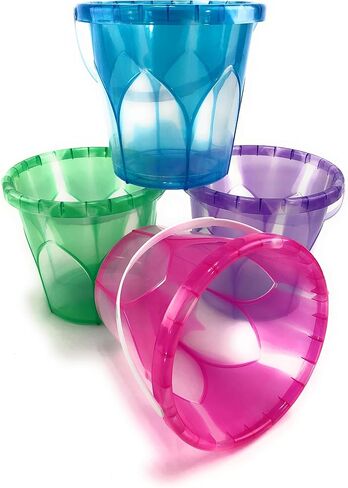 Matty's Toy Stop Beach Gear 6.5" Opaque Plastic Sand Buckets (Pails) Blue, Pink, Green & Purple Party Set Bundle - 4 Pack in Saudi Arabia