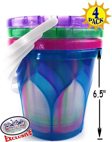 Matty's Toy Stop Beach Gear 6.5" Opaque Plastic Sand Buckets (Pails) Blue, Pink, Green & Purple Party Set Bundle - 4 Pack in Saudi Arabia