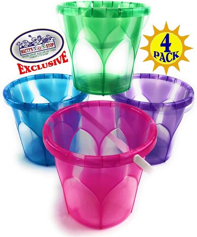 Matty's Toy Stop Beach Gear 6.5" Opaque Plastic Sand Buckets (Pails) Blue, Pink, Green & Purple Party Set Bundle - 4 Pack in Saudi Arabia