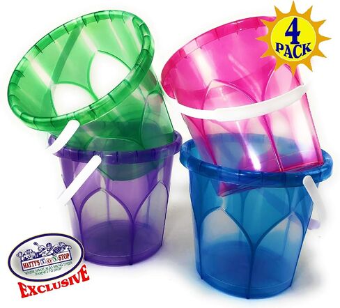 Matty's Toy Stop Beach Gear 6.5" Opaque Plastic Sand Buckets (Pails) Blue, Pink, Green & Purple Party Set Bundle - 4 Pack in Saudi Arabia