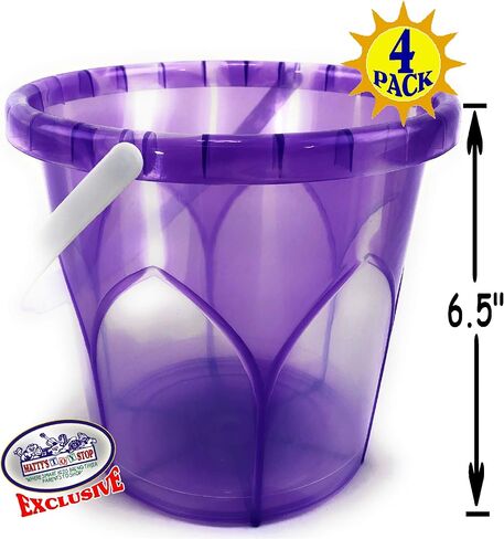 Matty's Toy Stop Beach Gear 6.5" Opaque Plastic Sand Buckets (Pails) Blue, Pink, Green & Purple Party Set Bundle - 4 Pack in Saudi Arabia