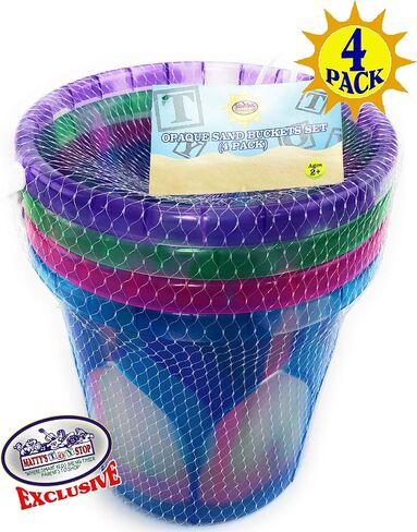 Matty's Toy Stop Beach Gear 6.5" Opaque Plastic Sand Buckets (Pails) Blue, Pink, Green & Purple Party Set Bundle - 4 Pack in Saudi Arabia