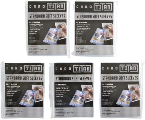 CARD TITAN PRO Premium Standard Soft Sleeves Pack of 500 - Premium Quality Ultra Clear Acid Free Penny Sleeves for Trading Cards - Card Sleeves Fit 2 5/8" x 3 5/8" Standard 35pt Trading Cards in Kuwait