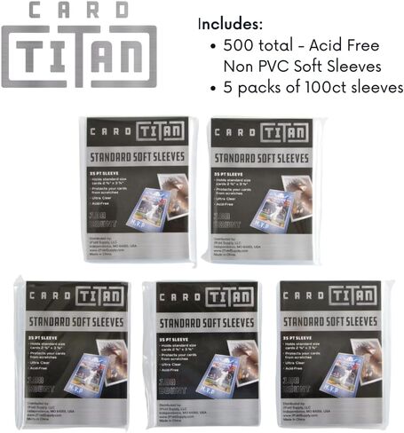 CARD TITAN PRO Premium Standard Soft Sleeves Pack of 500 - Premium Quality Ultra Clear Acid Free Penny Sleeves for Trading Cards - Card Sleeves Fit 2 5/8" x 3 5/8" Standard 35pt Trading Cards in Kuwait