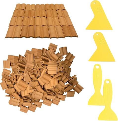 Cayway 300 PCS Mini Red Roof Tiles Set, Red Miniature Tiles with Scraper, Roof Tiles Fake Tiles Model Landscape Accessories Dollhouse Fake Tiles for DIY Dollhouse Bricks Diorama Fairy in Saudi Arabia