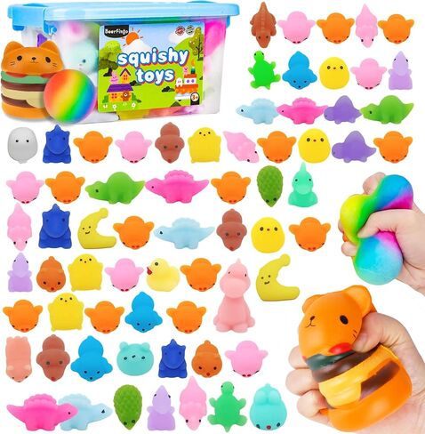 70+Pcs Mochi Squishy Toys for Kids Party Favors - Jumbo Slow Rising Squishys, Mini Stress Relief Fidget Toy for Classroom Prizes, Christmas, Children's Day, Gift Box Included, Random in Kuwait