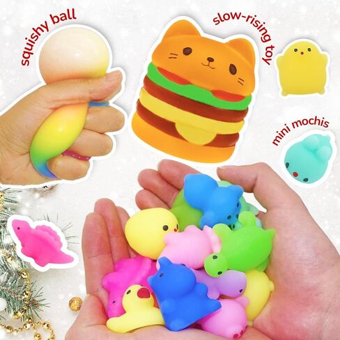 70+Pcs Mochi Squishy Toys for Kids Party Favors - Jumbo Slow Rising Squishys, Mini Stress Relief Fidget Toy for Classroom Prizes, Christmas, Children's Day, Gift Box Included, Random in Kuwait